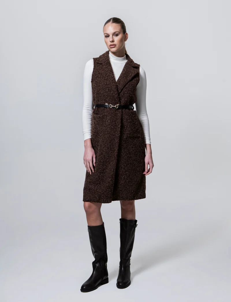 Cappotto con cintura smanicato - Moro