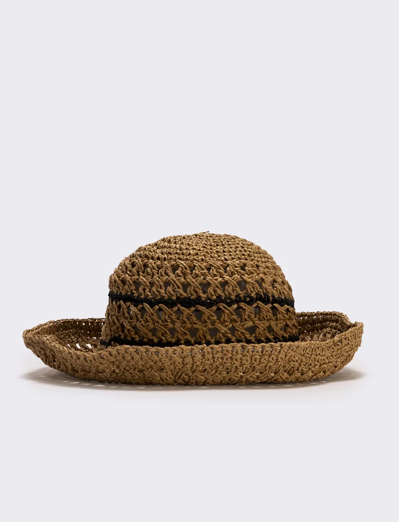 Cappello in paglia a doppio righino - Beige