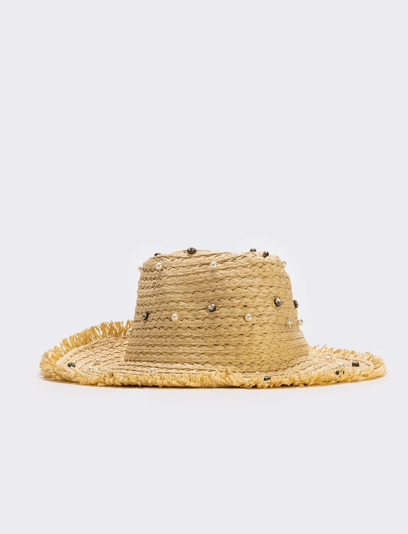 Cappello cowboy con perle e strass - Bianco natural