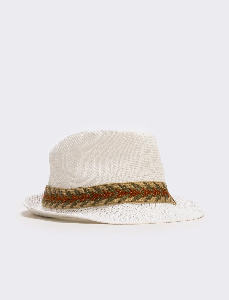 Cappello in paglia con banda etnica uomo - Bianco