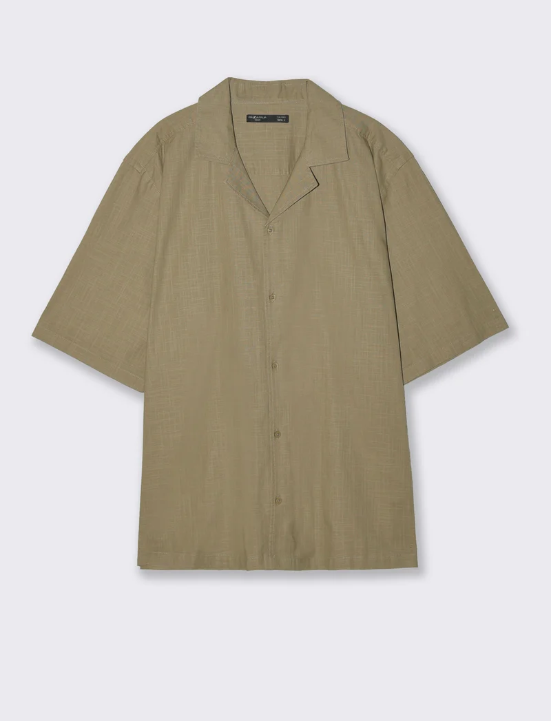 Camicia boxy fit in cotone slub - Verde kaki