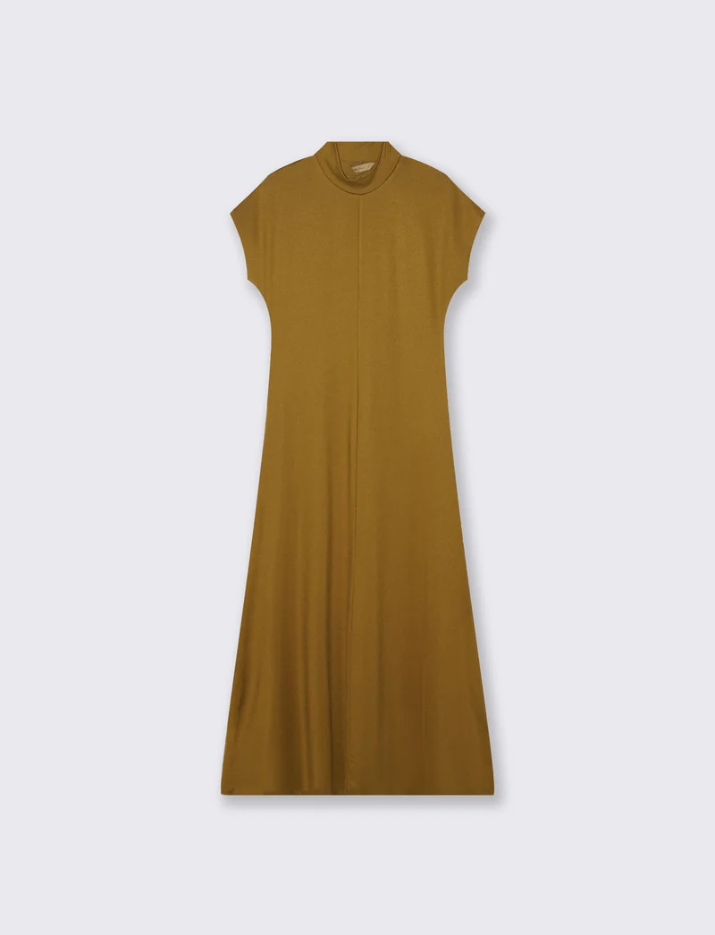 Vestito lungo in cotone manica corta - Verde oliva