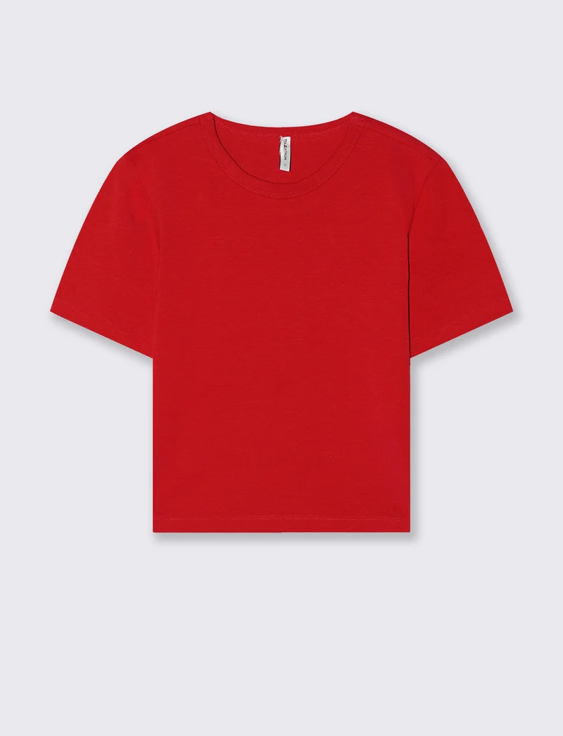 T-Shirt Basica Crop Manica Corta - Rosso