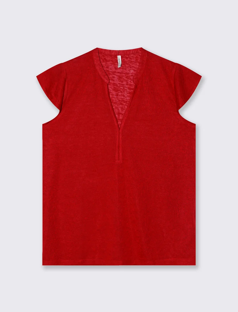 T-Shirt Scollo a V Manica Corto - Rosso