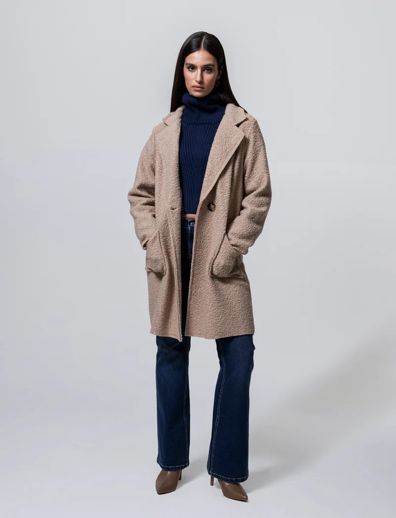 CAPPOTTO IN TESSUTO ARRICCIATO - Beige