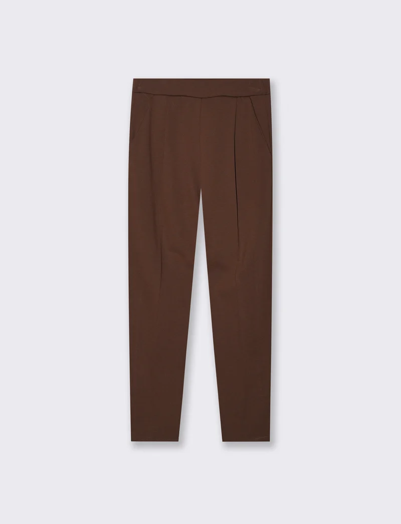 Pantalone elegante con taglio dritto, pieghe frontali e cintura rivestita - Moro