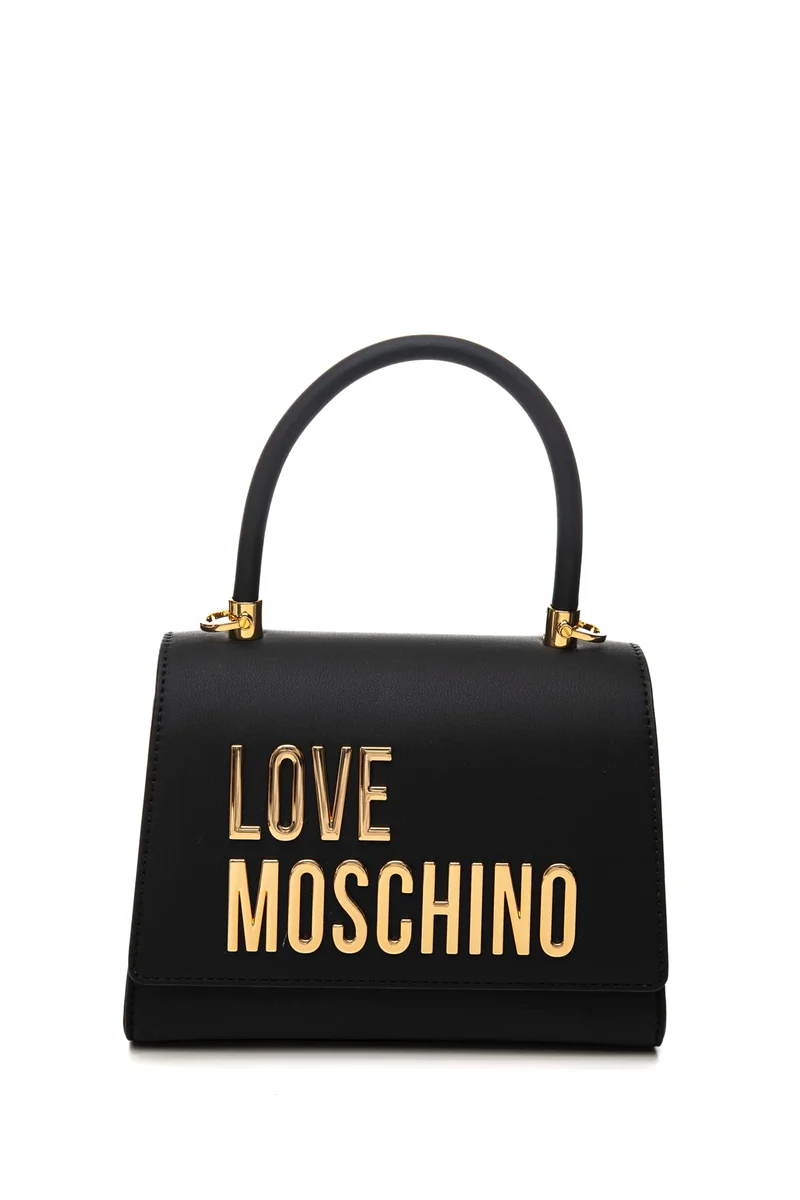 Borsa Love Moschino Pu Grs Handle Laminato Gold Da Donna Nera In Poliuretano