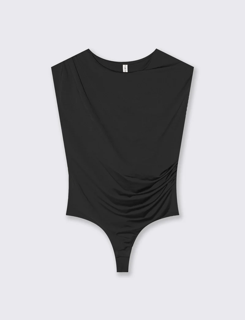 Body con arriccio su fianchi e spalle - Nero