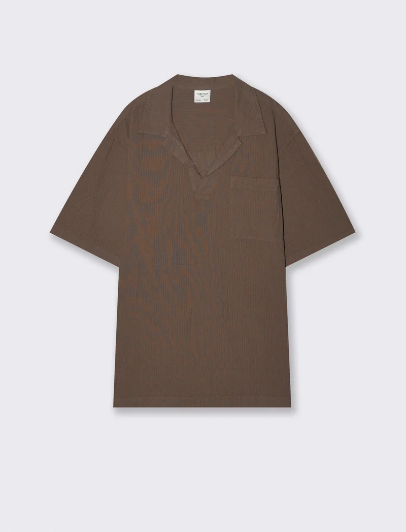 Polo jacquard effetto garza maniche corte - Grigio fango