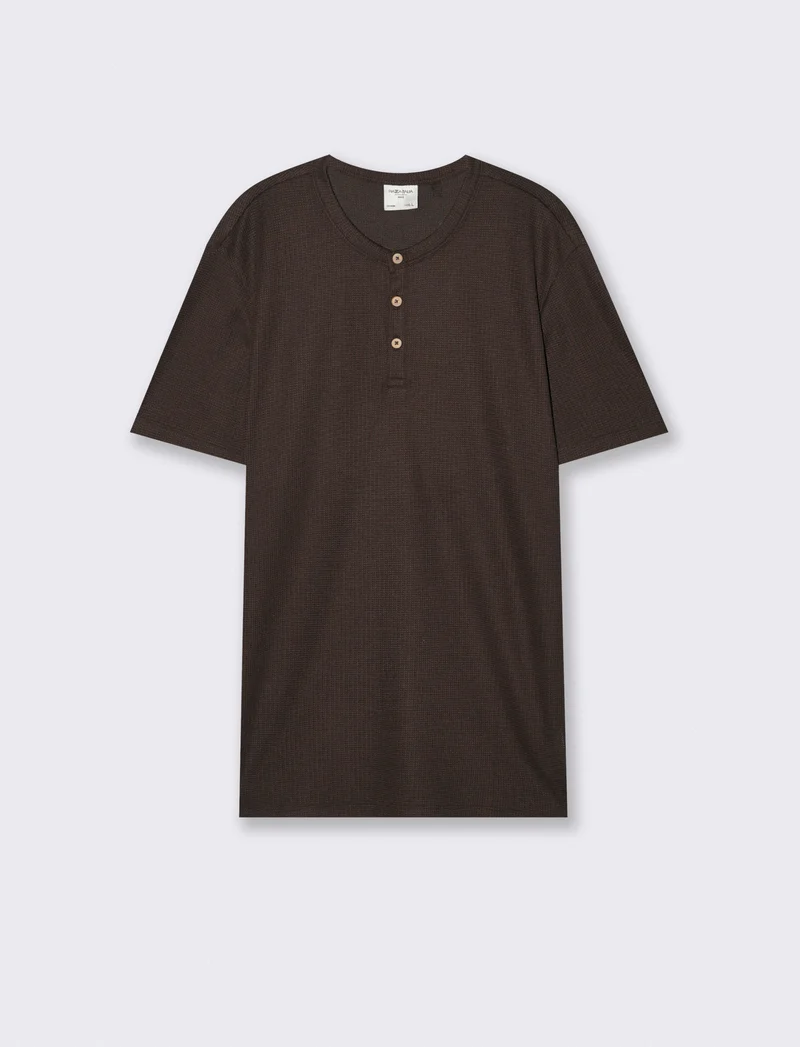 T-shirt serafino in tessuto waffle - Moro