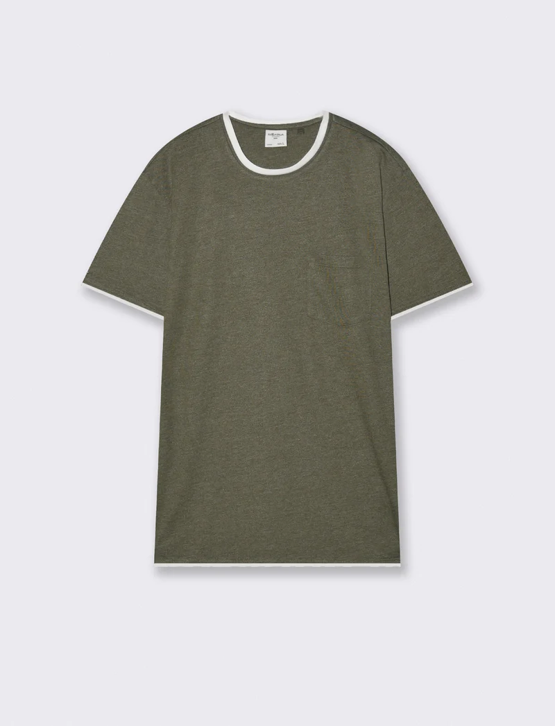 T-shirt melange con tasca e dettagli bianchi - Verde militare