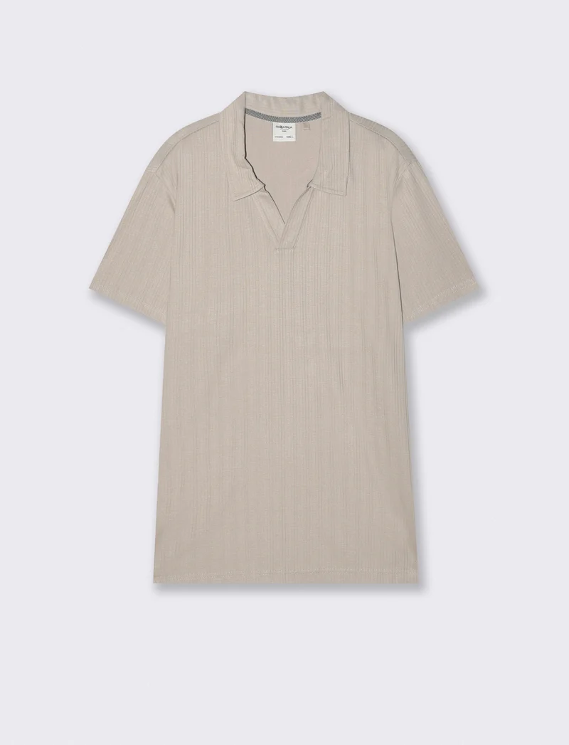 Polo a coste effetto maglia maniche corte - Sabbia
