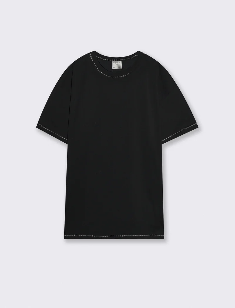 T-shirt heavy weight con impunture a contrasto - Nero