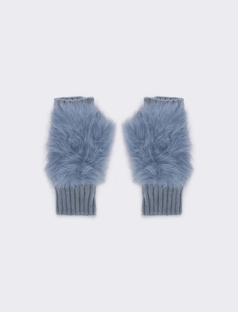 Guanto manopola con finta pelliccia - Denim
