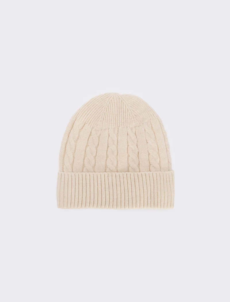 Cappello a coste con risvolto - Bianco sporco