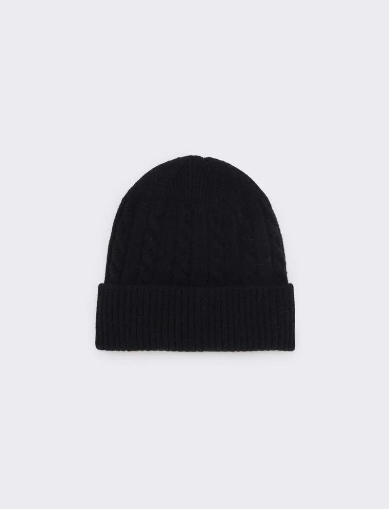 Cappello a coste con risvolto - Nero