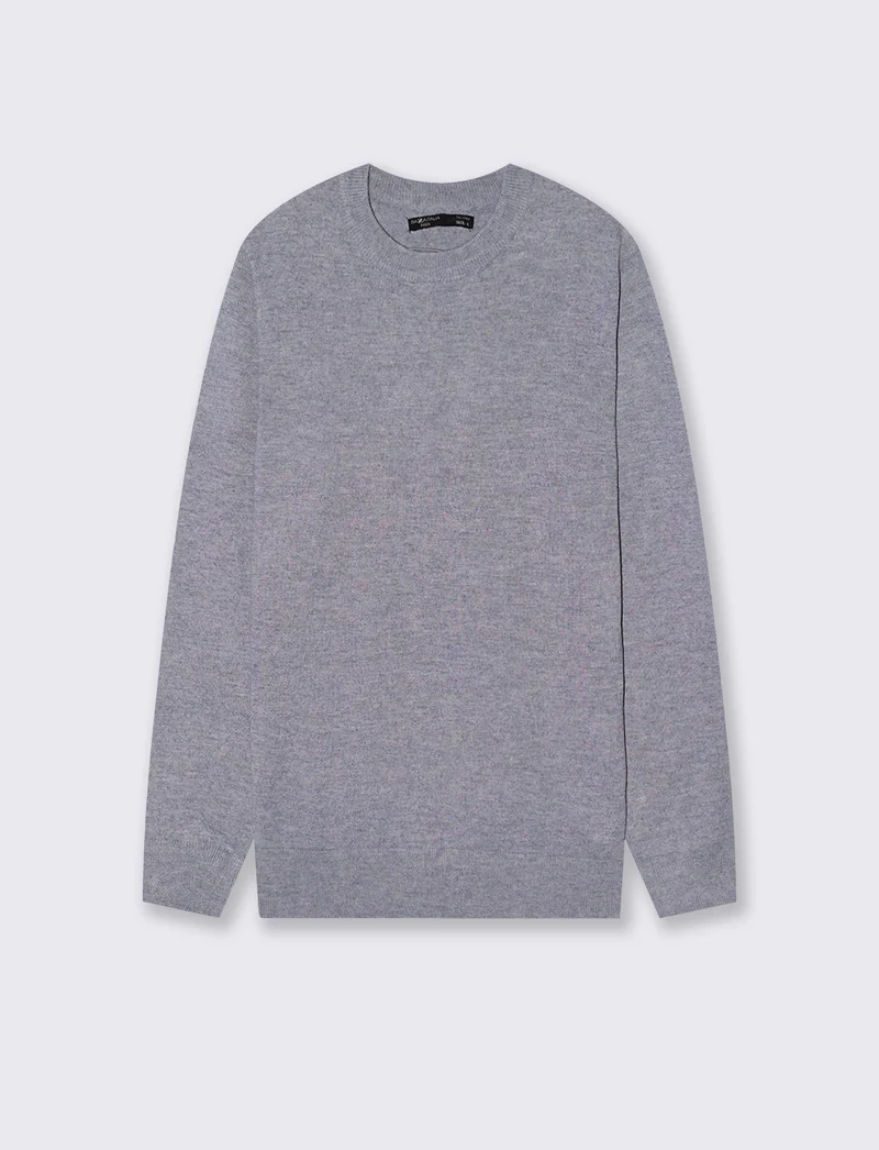 MAGLIA BASIC IN FILATO EFFETTO LANA - Grigio fango