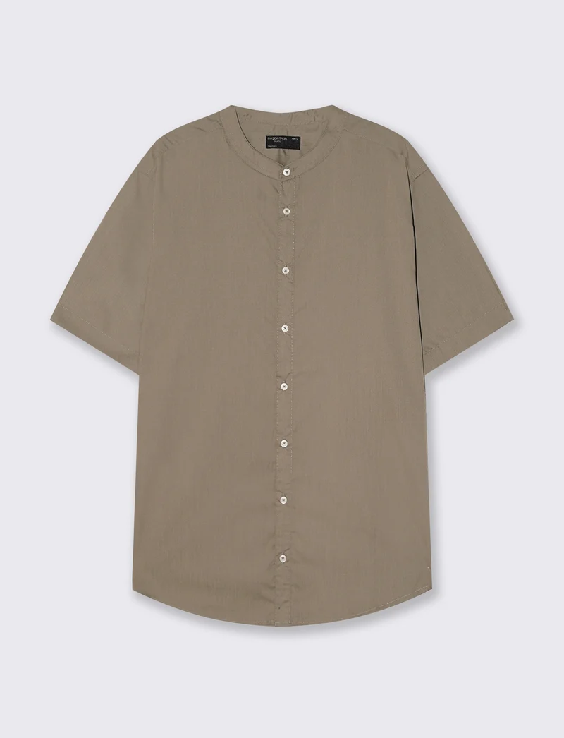Camicia Regular Fit Easy Iron Collo Coreano - Grigio fango