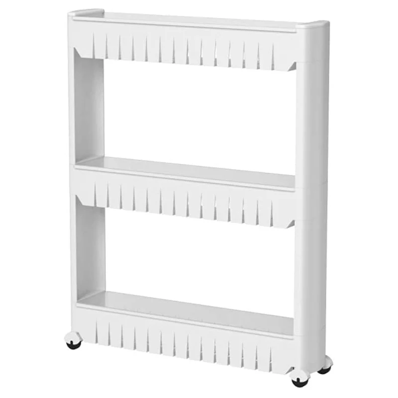 BAKAJI Carrello Carrellino Slim Stretto Salvaspazio Cucina Bagno Ripostiglio con Ripiani e 4 Ruote, Scaffale Portaoggetti Multiuso con rotelle (3 Ripiani)