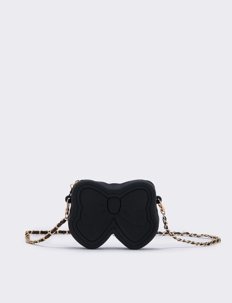 Borsa gommata con fiocco elegante - Nero
