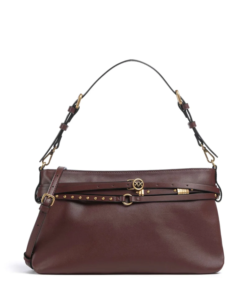 Pinko Belt Classic Borsa a spalla burgundy wine/antique gold