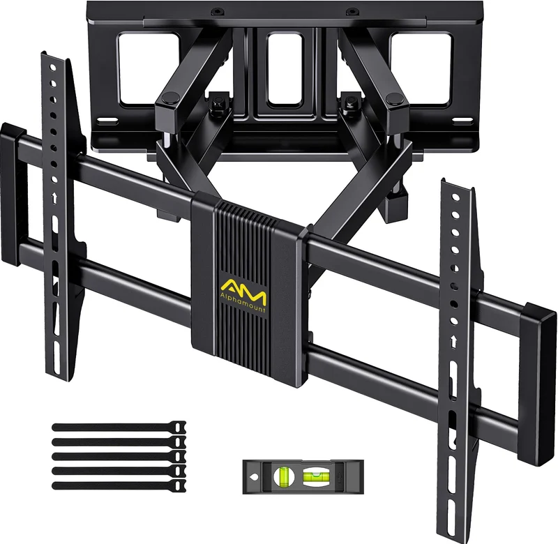 Alphamount Supporto TV Parete per 37-75 Pollici Schermi fino a 45 kg, Staffa tv con doppie braccia, girevole, estensione e inclinazione, supporto a parete con Max VESA 600x400 mm, APLF6-E