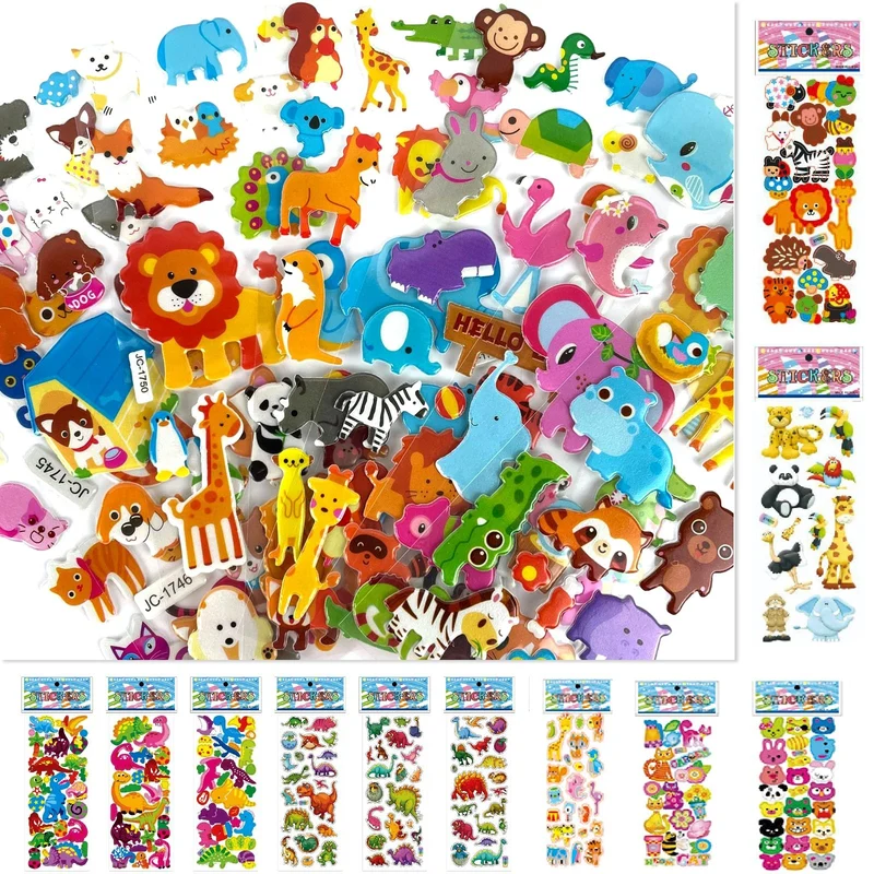 Adesivi bambini stickers bambini attacca stacca,450+ Adesivi 3D sticker stickers aesthetic stickers bambini adesivi viso Adesivi per Regali Inclusi Animali per Bambini Adulti(18 Fogli)