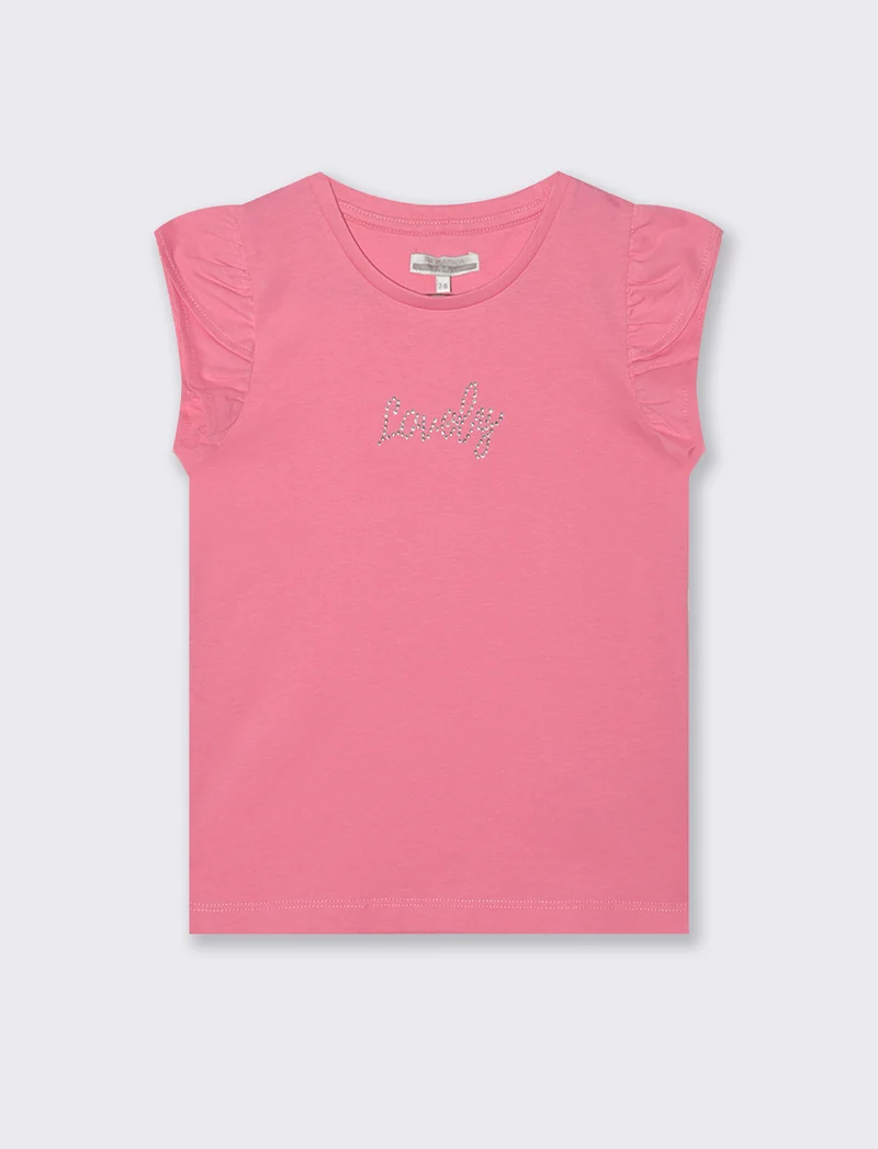 T-shirt con strass e manica volant - Rosa big bubble