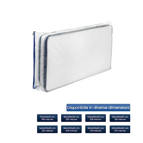 ASK Pack Custodia Materasso con Cerniera Ancora - Misure da XS a XXL, Impermeabile e Antistrappo, Materiale Protettiva Estremamente Resistente fino a 140 micron - Ideale per Trasporto - 90x200 cm