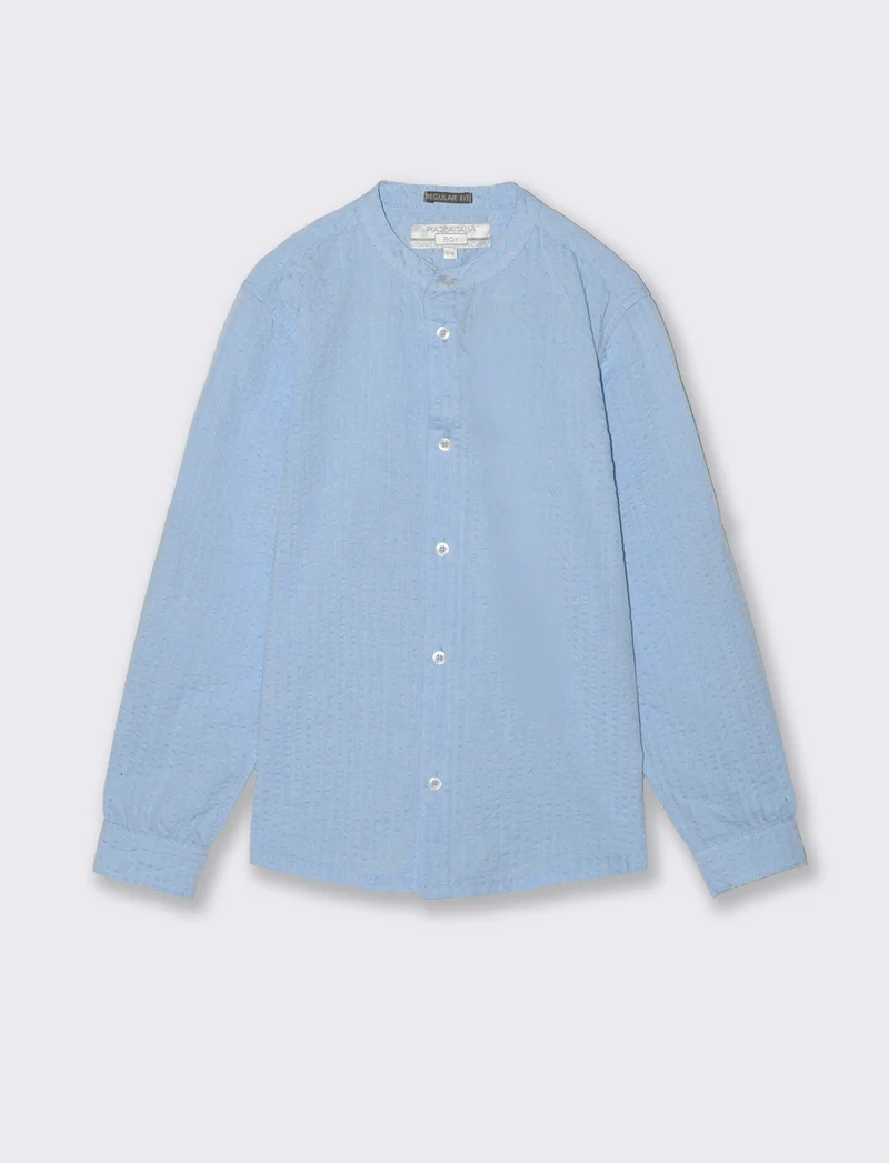 Camicia in cotone goffrato elegante e casual - Celeste