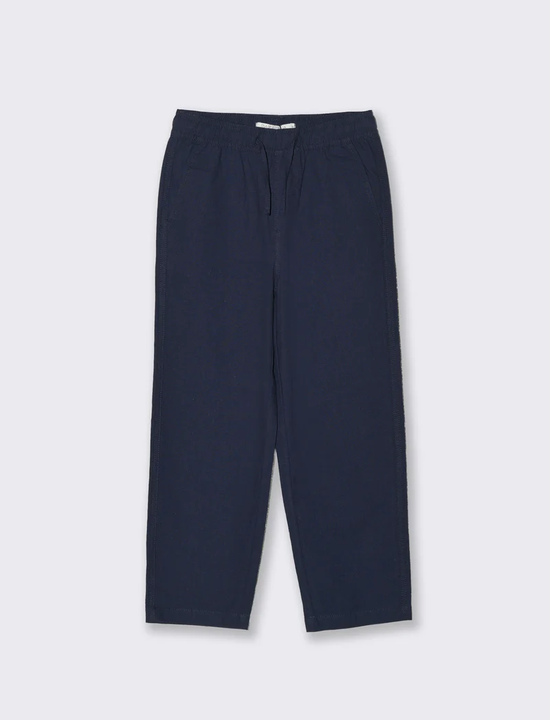 Pantaloni in misto lino con coulisse - Blu