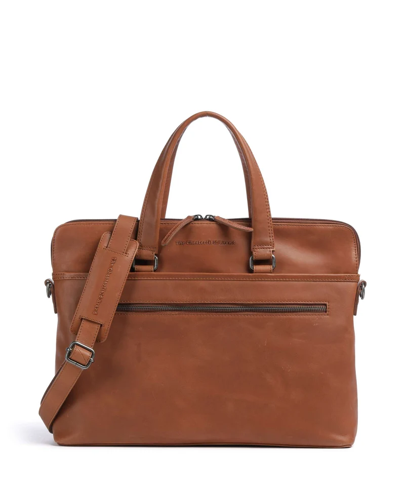 The Chesterfield Brand Wax Pull Up Cow Elvas Borsa porta pc cognac