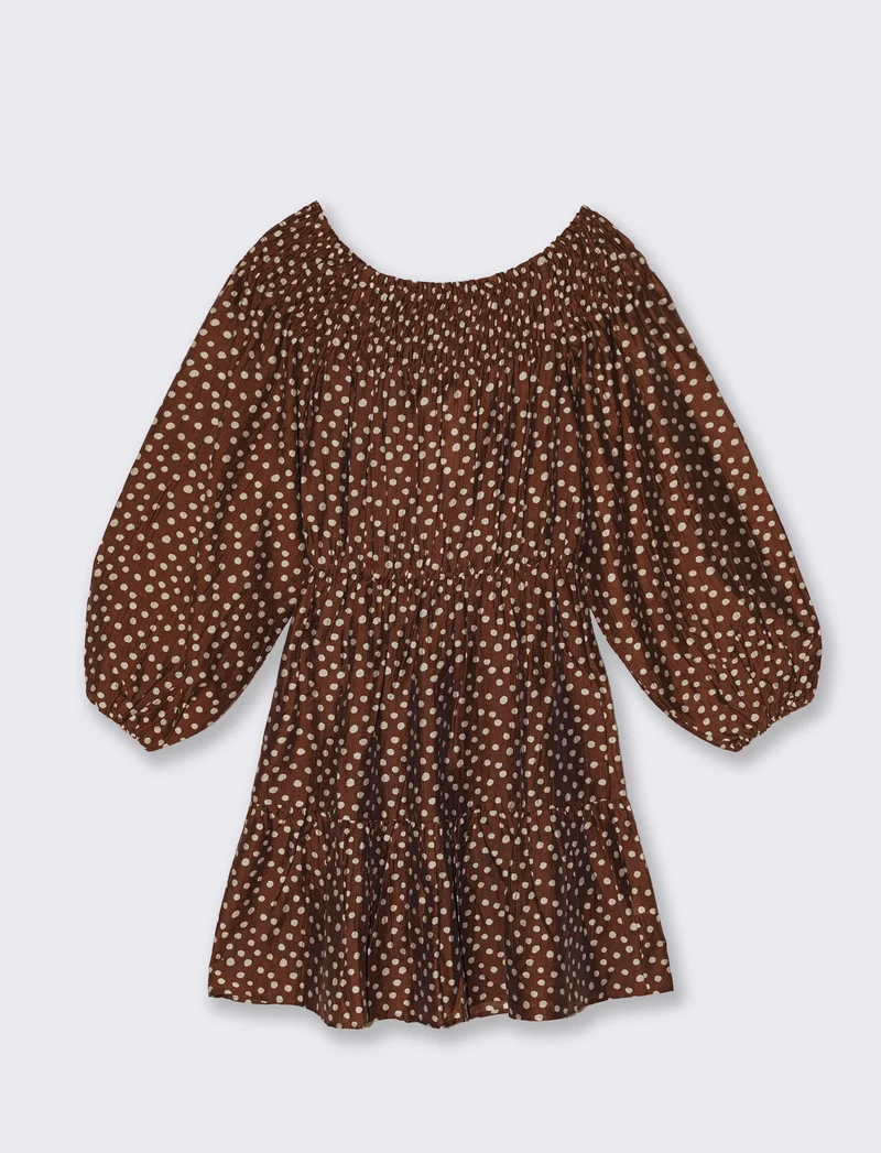 Vestito corto con smock e maniche lunghe - var 1