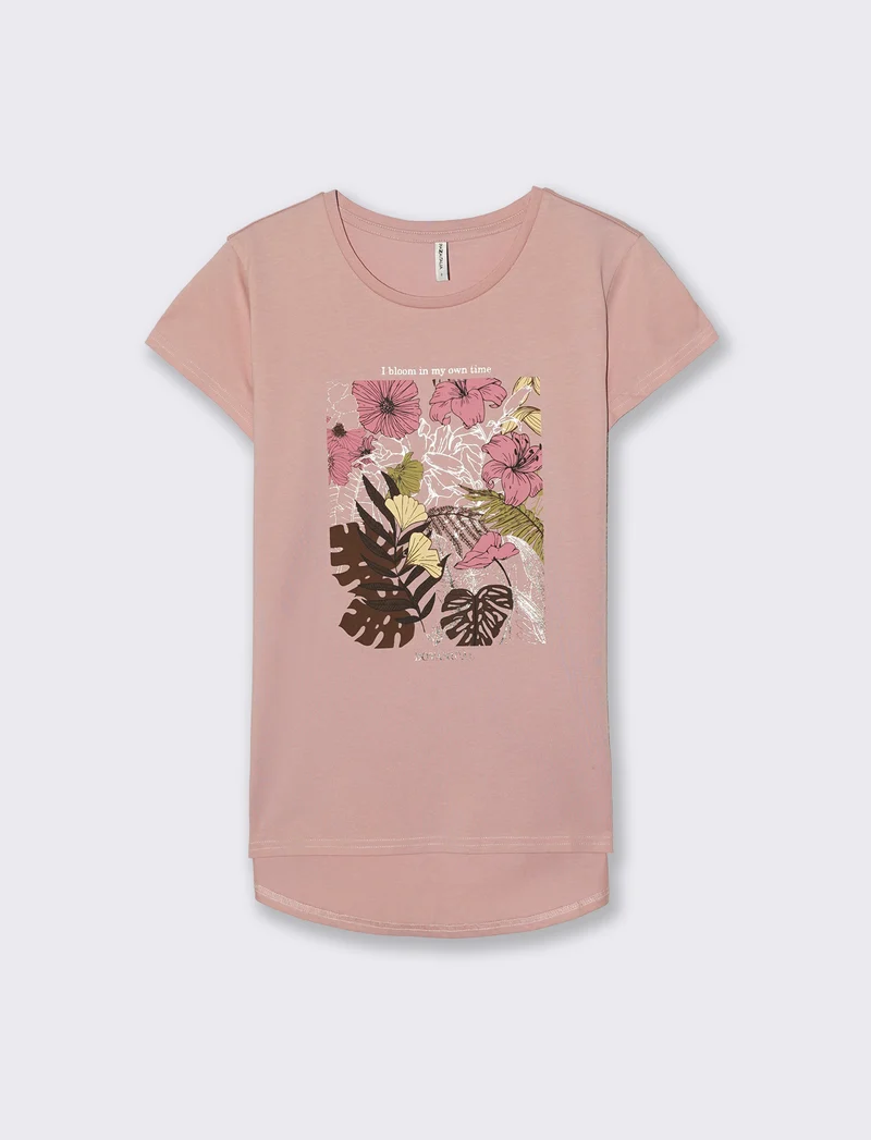 T-Shirt Manica Corta con Stampa - Rosa antico