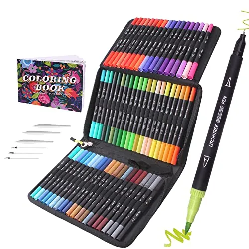72 Pennarelli Punta Fine per Artisti, Doppia Punta, Brush Pen Lettering per Bambini Libri da Colorare per Adulti Calligrafia Disegno Schizzi