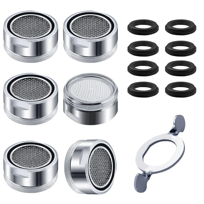 Aeratore Rubinetto M24 Rompigetto Rubinetto Filtri Rubinetti Lavandino per Bagno e Cucina, Filtro in Acciaio Inox + ABS con 8 Guarnizioni e 1 Chiave Cromata, Antispruzzo, Risparmio Idrico, 6pcs