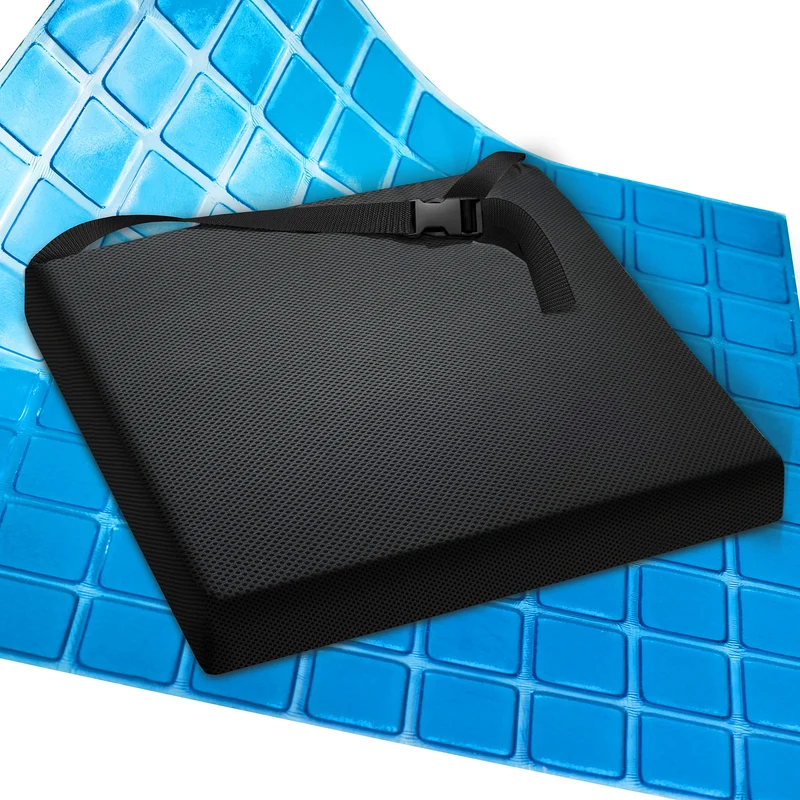 AIESI® Cuscino Antidecubito professionale (Certificato) memory in poliuretano espanso con cuscinetto interno in gel viscoelastico e cinghia di fissaggio cm 44x44x5h