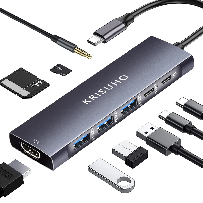 Adattatore USB C Hub Multiport,9 in 1 di tipo C a 4K HDMI con 3 porte USB 3.0, 100W PD di ricarica USB C,porta audio Micro SD/TF Slot Docking Station compatibile con laptop,telefoni