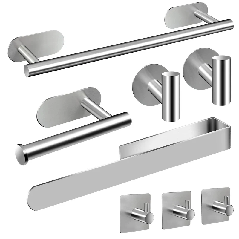 AIKER Porta Asciugamani Bagno,Set di Accessori, Adesivo 8PCS,Acciaio Inossidabile 304 Ispessito di Alta Qualità, Per Mobili o arredo a Parete