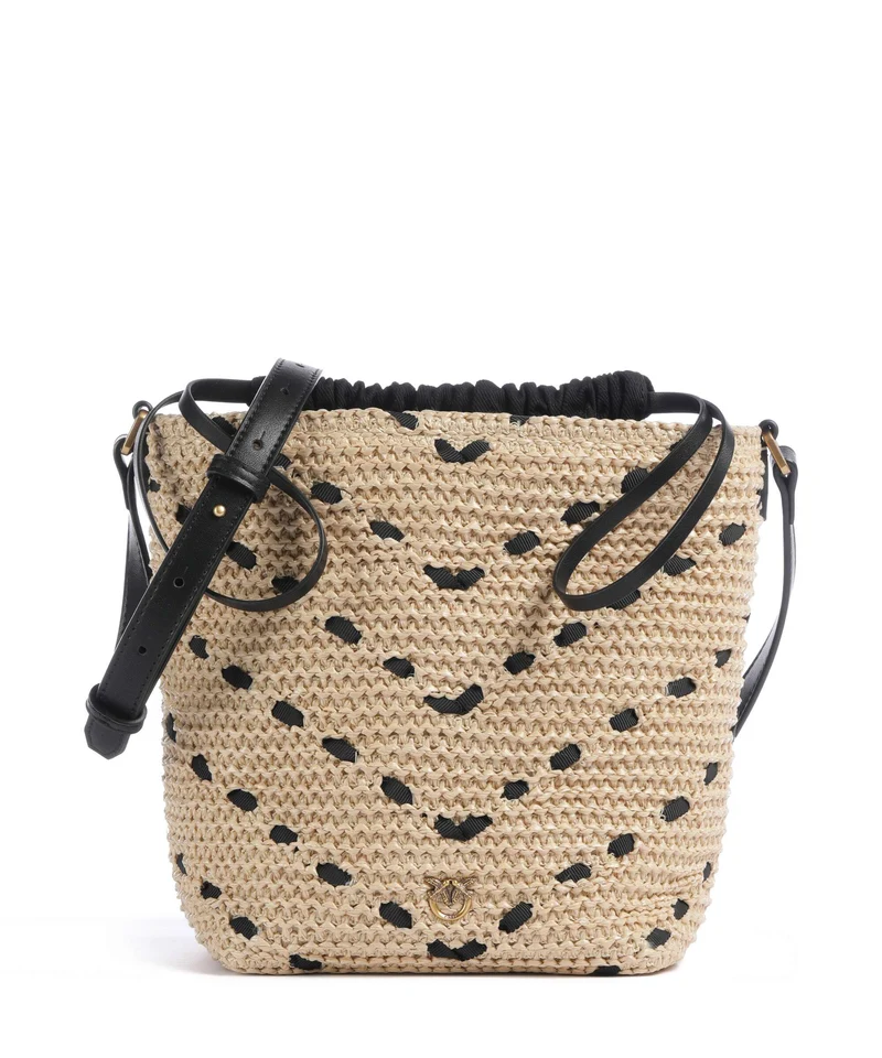 Pinko Borsa a secchiello paglia/nero/antique gold