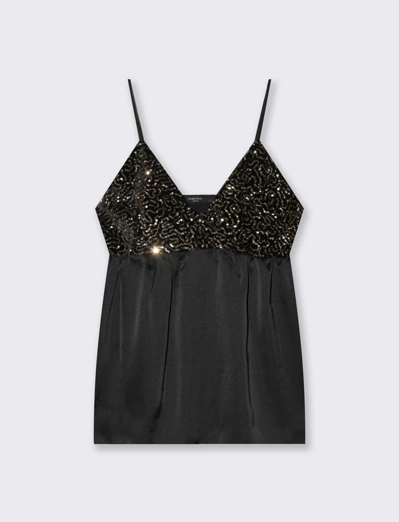 Top in paillettes e georgette - Oro