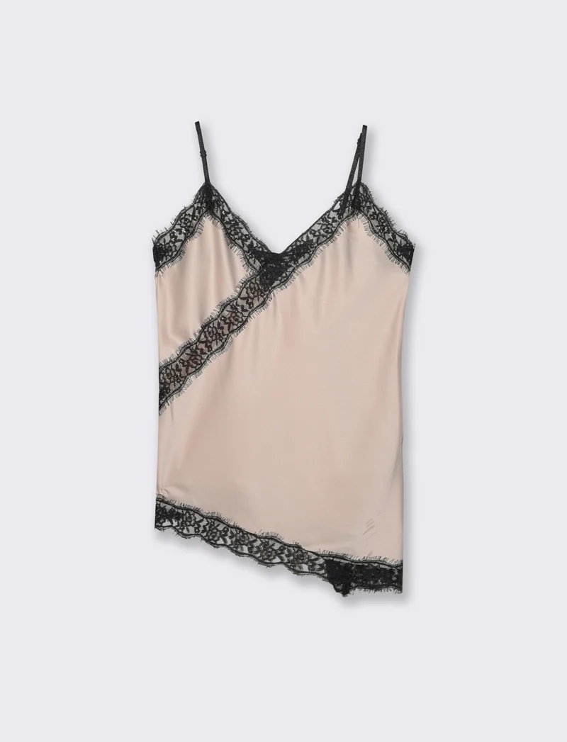 Top pizzo con bretelline - Beige