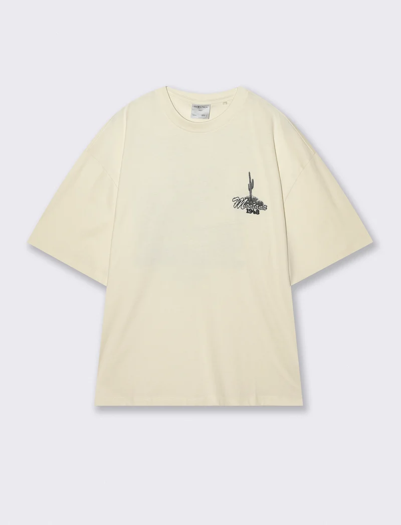 T-shirt girocollo con stampe - Bianco latte