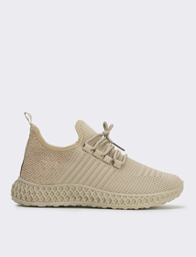 Sneakers da con strass e suola rilievo - Beige