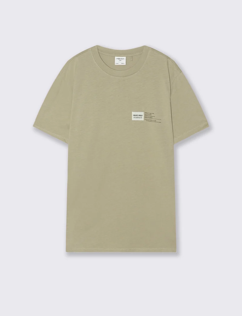 T-shirt cotone premium con patch e stampa - Grigio stone
