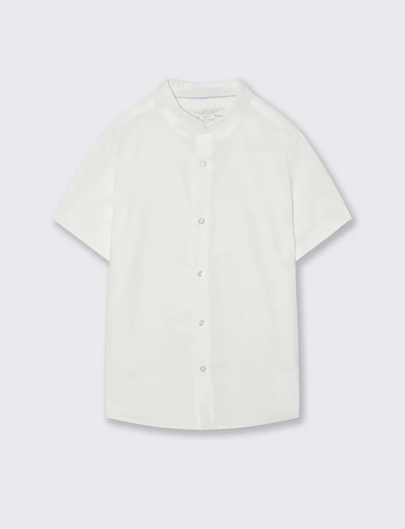 Camicia mezza manica tinta unita con ricamo - Bianco