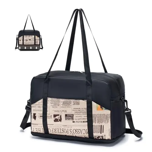 BAGZY Bagaglio a Mano 40x20x25 Ryanair，Scalabile Borsone da Viaggio Valigia per Weekend Borsoni Pieghevole Leggero Borsa Palestra Impermeabile Borsa Sportiva，Modello di Giornale