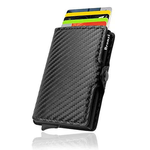 Bronzi® Portafoglio Uomo Slim Piccolo | Portacarte Uomo Donna Portatessere Porta Carte Di Credito | Portafogli Mini Protezione RFID con Portamonete | Box Regalo - Brand Italiano