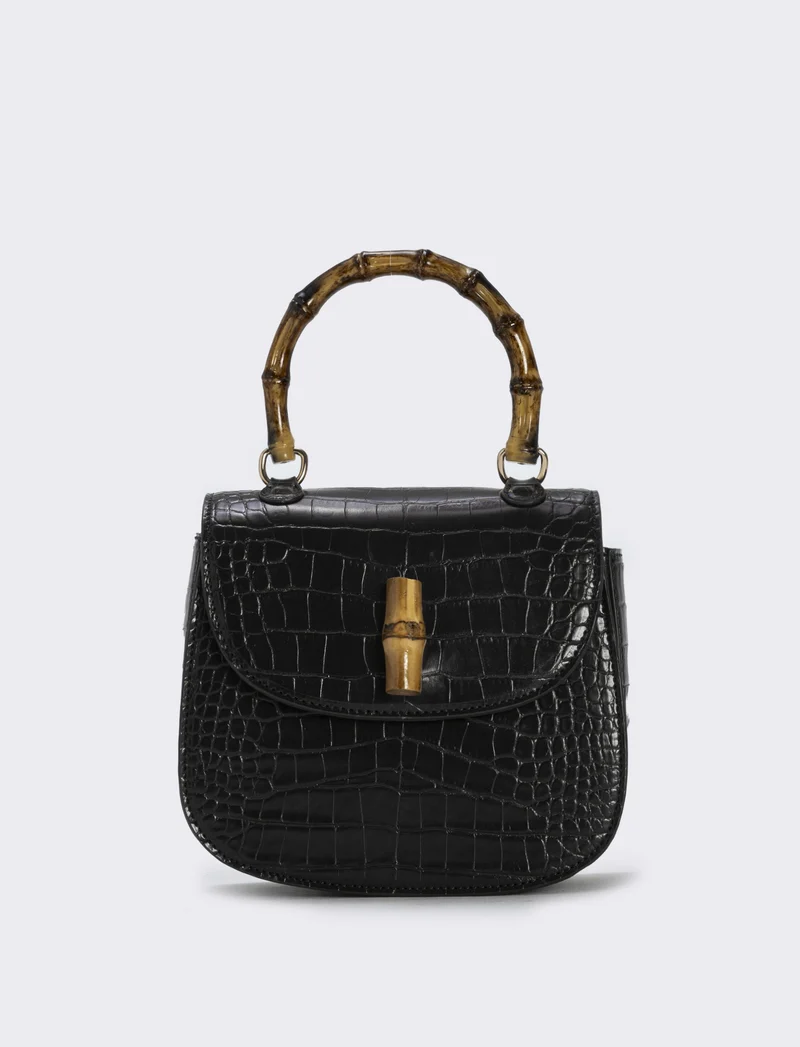 Borsa bamboo con stampa cocco elegante - Nero
