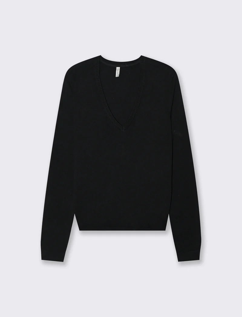 Maglia Manica Lunga Scollo a V - Nero
